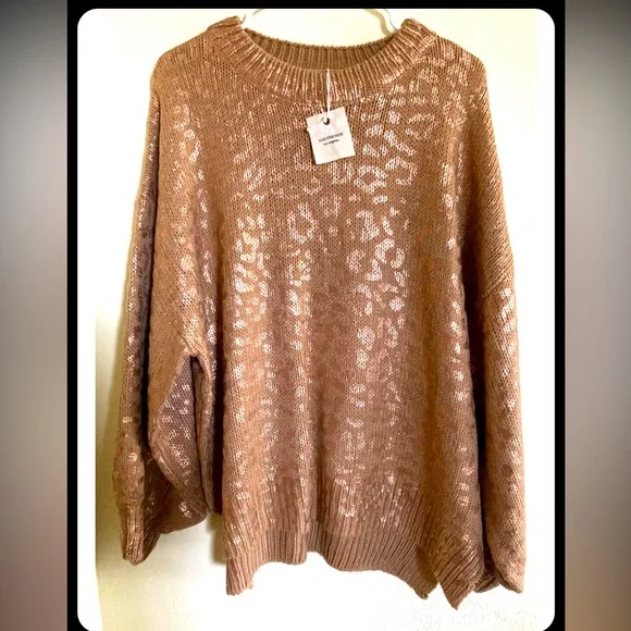 NWT ANDTHEWHY Rose Gold Leopard Foil Print Sweater Sz M/L - Main Image